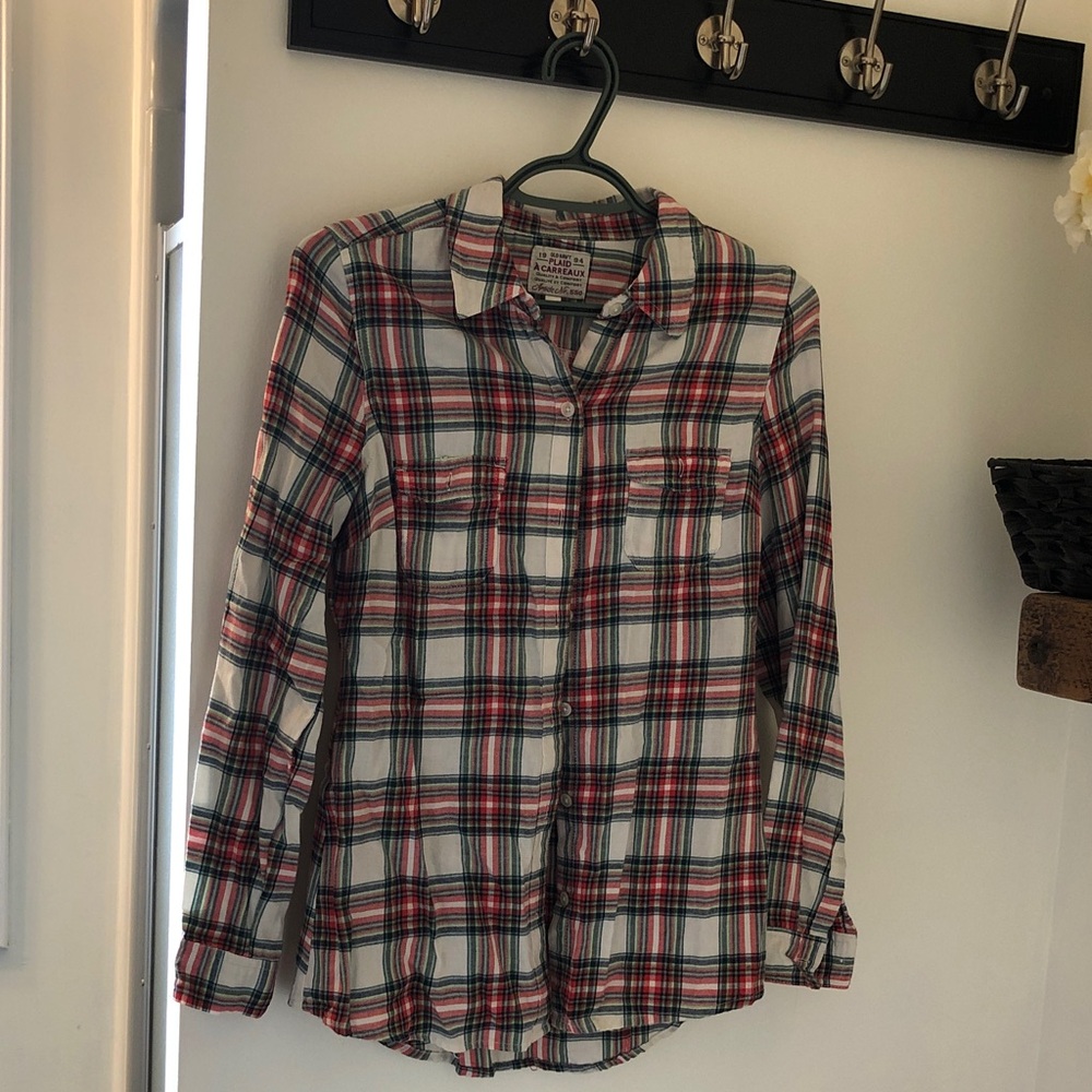 Old Navy Red and Blue Plaid Women's Top